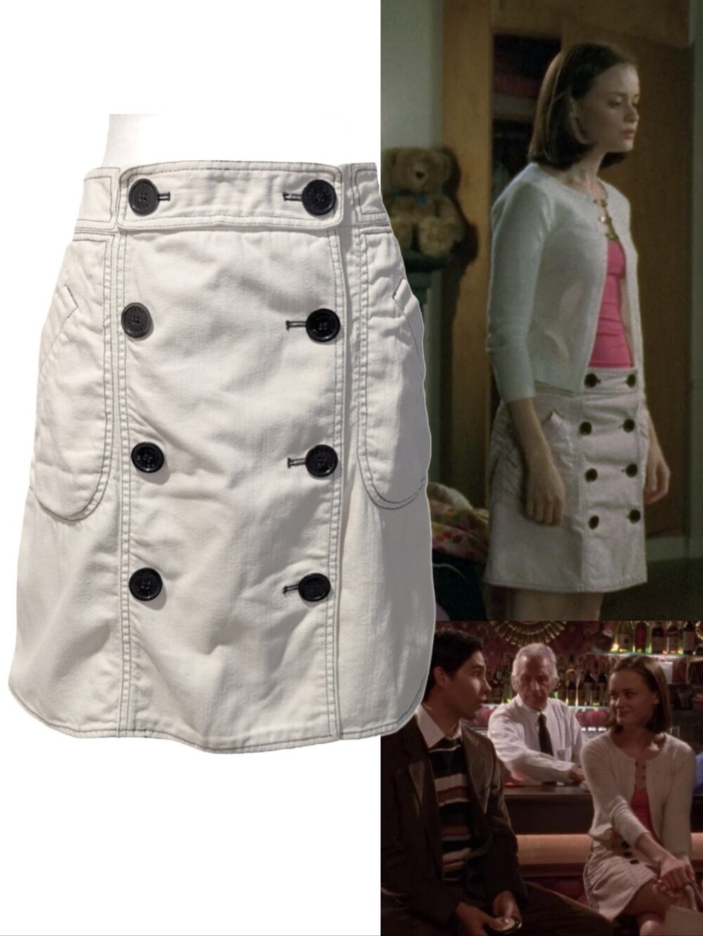 ASO Gilmore Girls Rory Button Skirt Twill Vintage Designer Skirt Size 8 Size 10